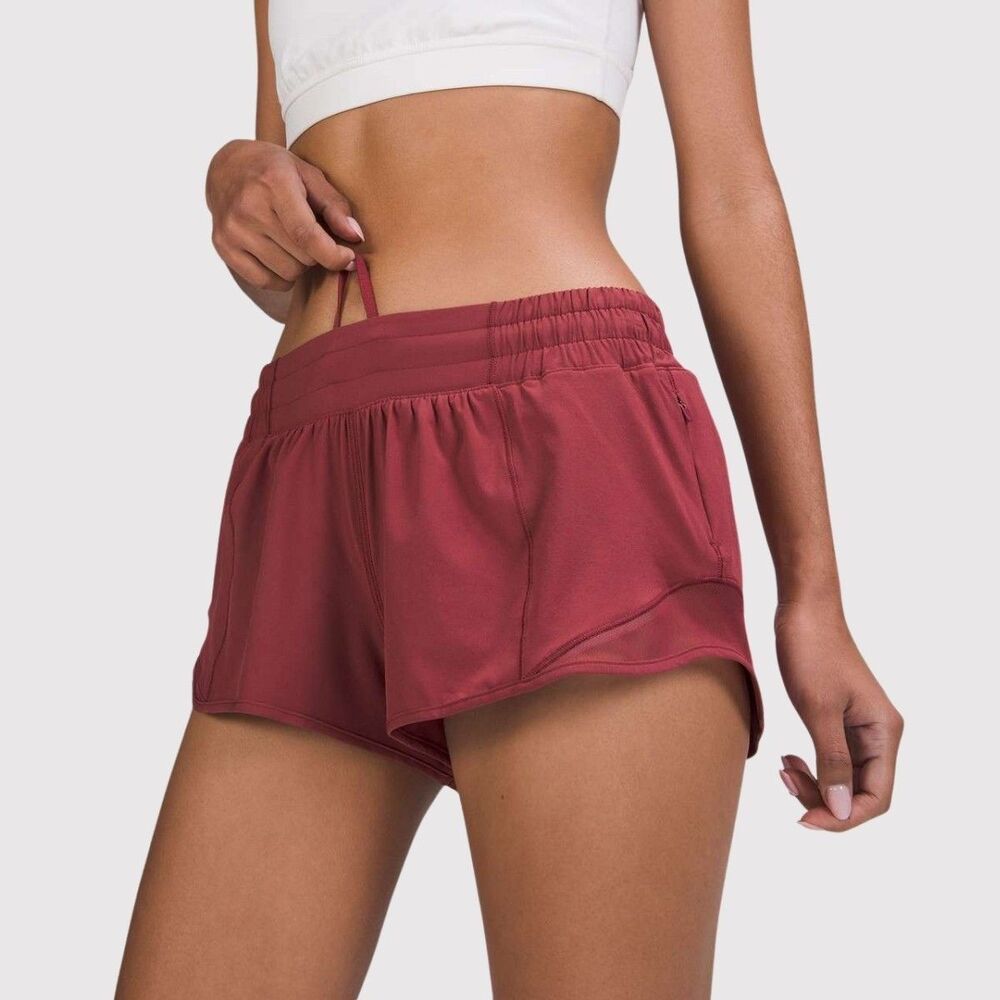 Lululemon Womens Shorts Red Hotty Hot Low Rise Lined Running Gym Size 8 Tall